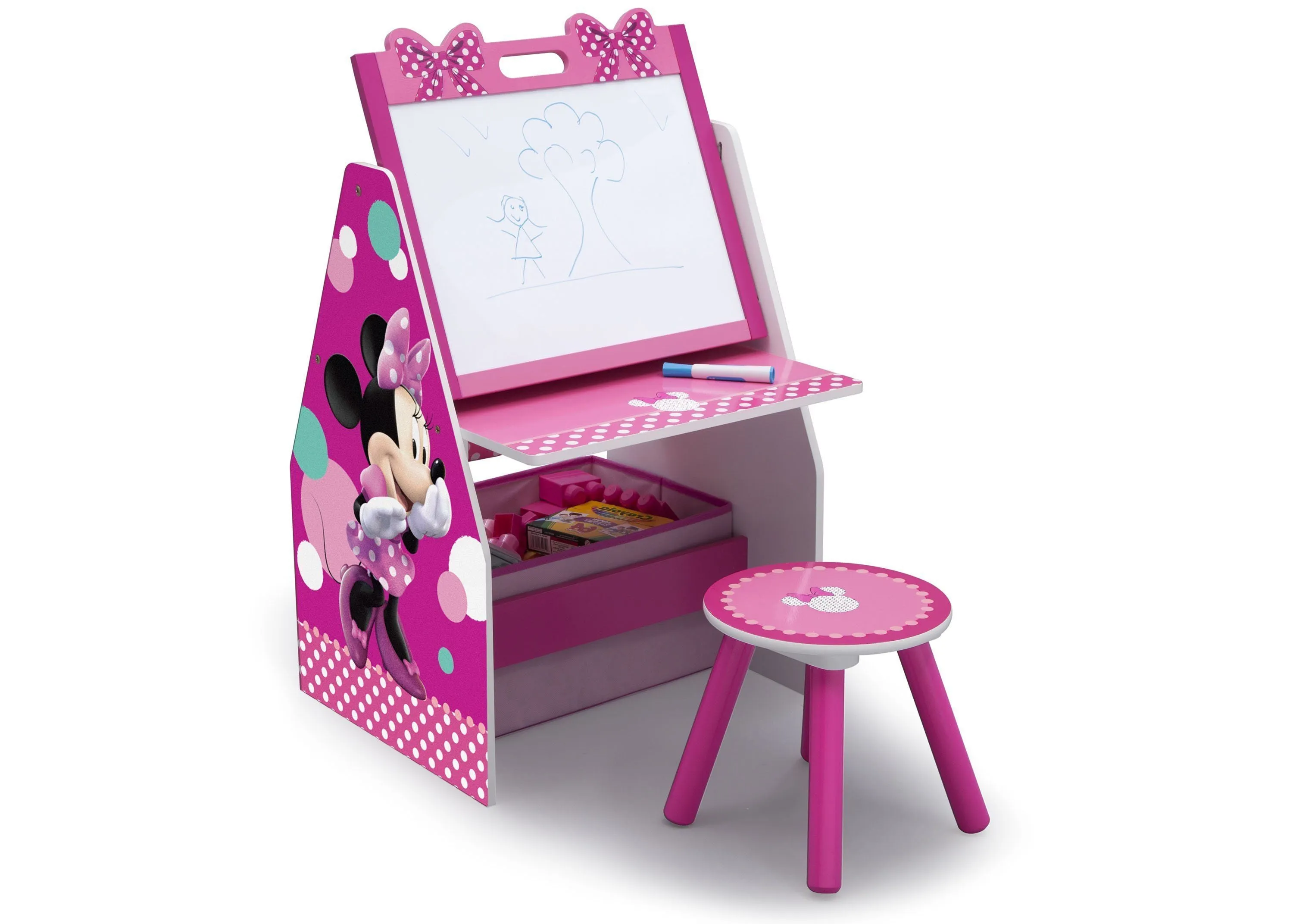 Minnie Mouse Deluxe Kids Art Table - Easel, Desk, Stool, Toy Organizer