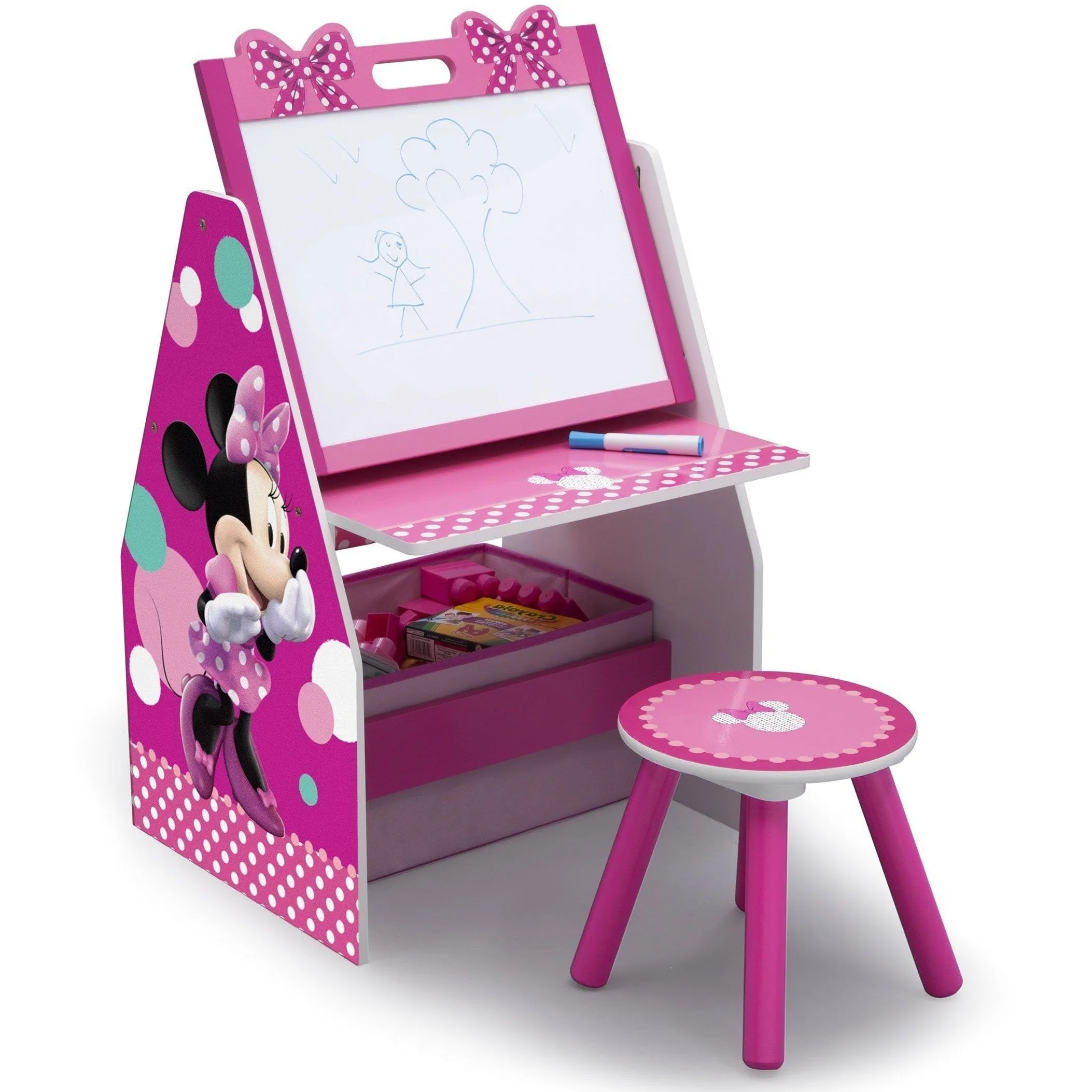 Minnie Mouse Deluxe Kids Art Table - Easel, Desk, Stool, Toy Organizer