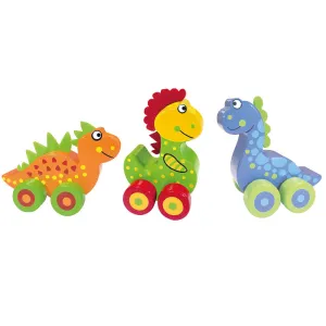 Orange Tree Toys First Dinosaurs - 3 Wooden Dinos on Wheels, Ages 1 