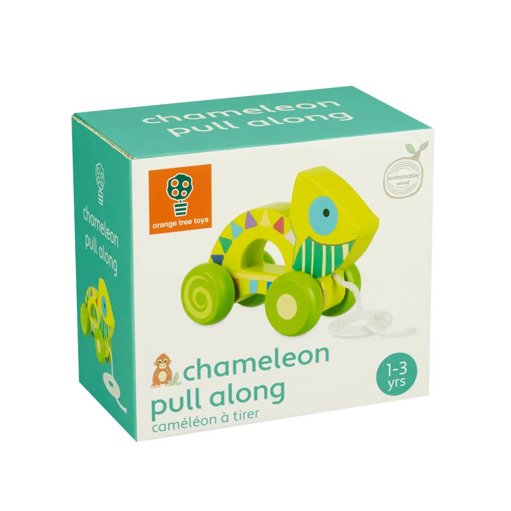Orange Tree Toys Pull-Along Chameleon - Colorful Wooden Toy for Toddlers