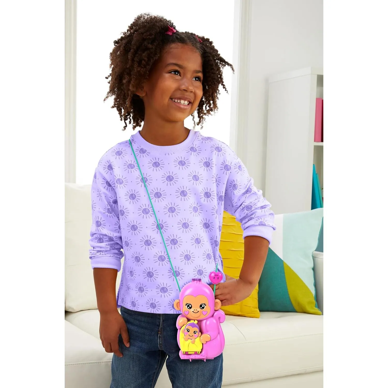 Polly Pocket Dolls & Playset with Pets & 13 Accessories 2-in-1 Momma Monkey & Baby Wearable Purse & Animal Toy Multicolor