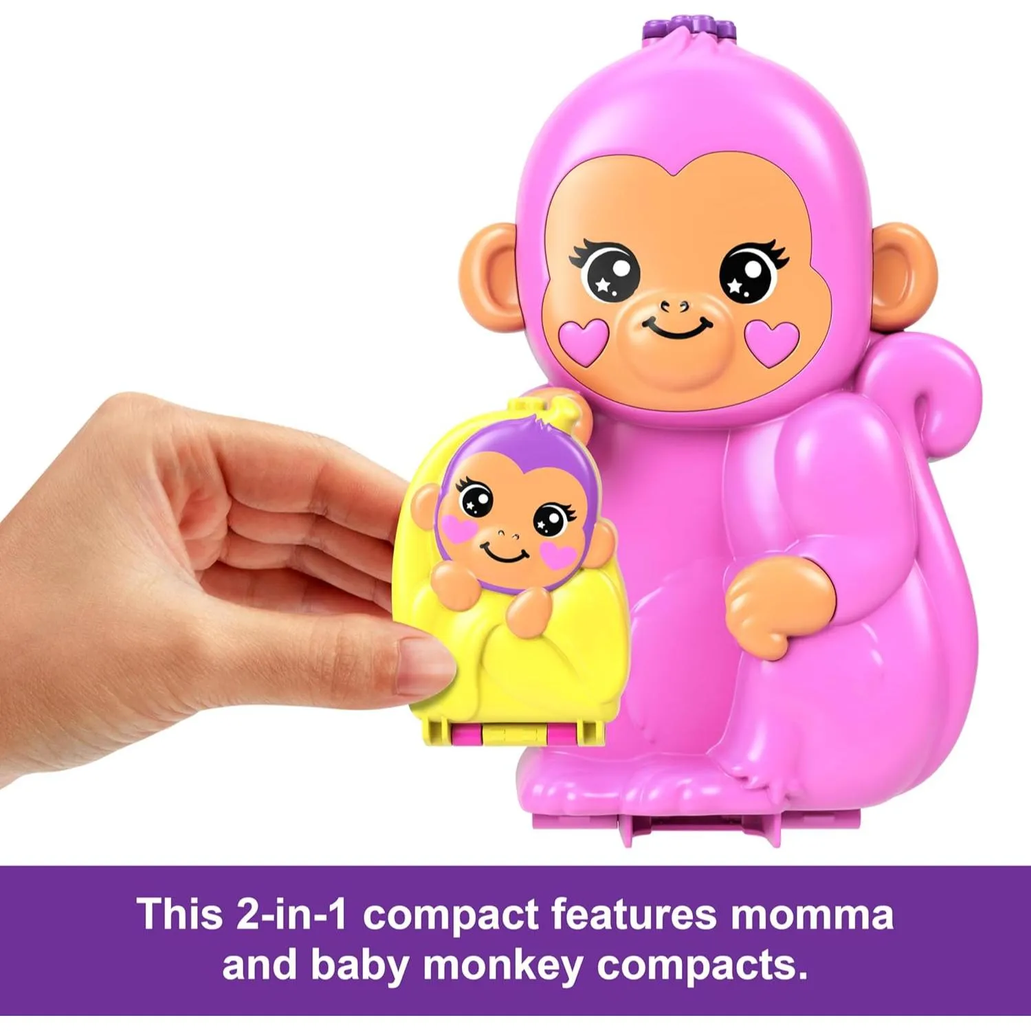 Polly Pocket Dolls & Playset with Pets & 13 Accessories 2-in-1 Momma Monkey & Baby Wearable Purse & Animal Toy Multicolor