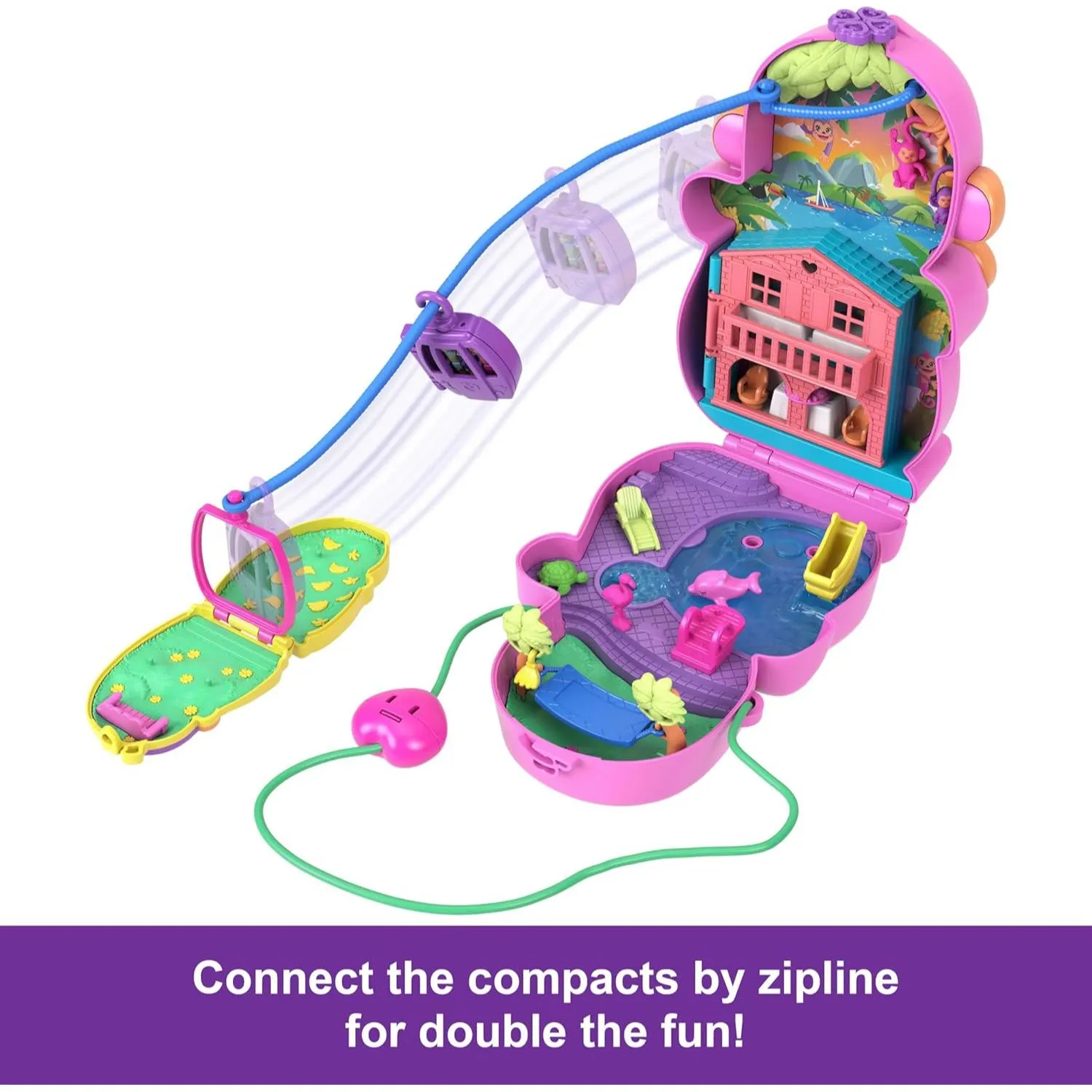 Polly Pocket Dolls & Playset with Pets & 13 Accessories 2-in-1 Momma Monkey & Baby Wearable Purse & Animal Toy Multicolor