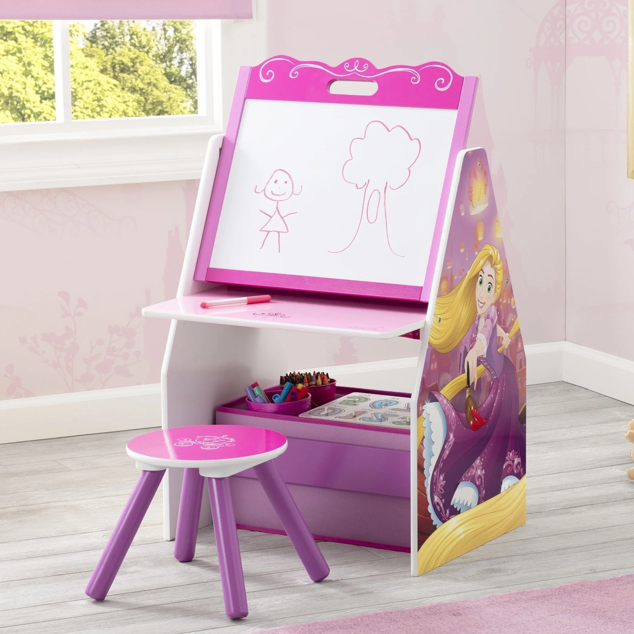 Princess Activity Center - Easel Desk with Stool & Toy Organizer
