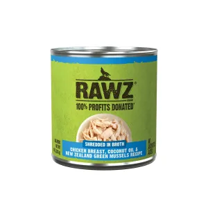RAWZ Shredded in Broth  Chicken Breast, Coconut Oil & New Zealand Green Mussel Recipe Canned Dog Food