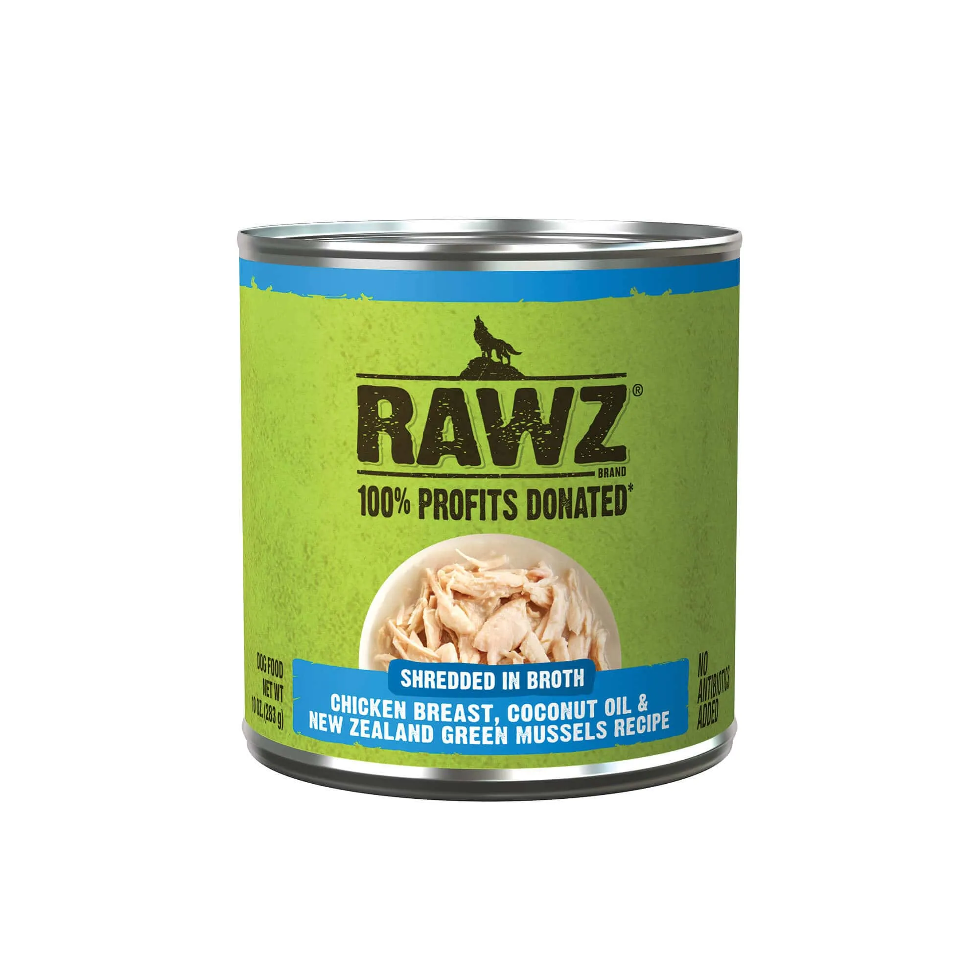RAWZ Shredded in Broth  Chicken Breast, Coconut Oil & New Zealand Green Mussel Recipe Canned Dog Food