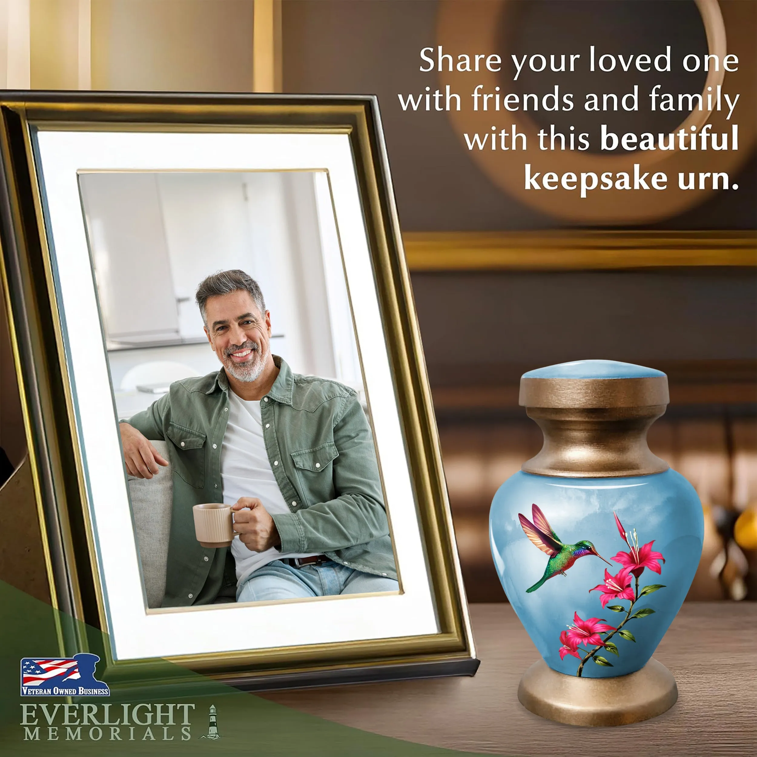 Small Keepsake Urn for Human Ashes - Blue Hummingbird