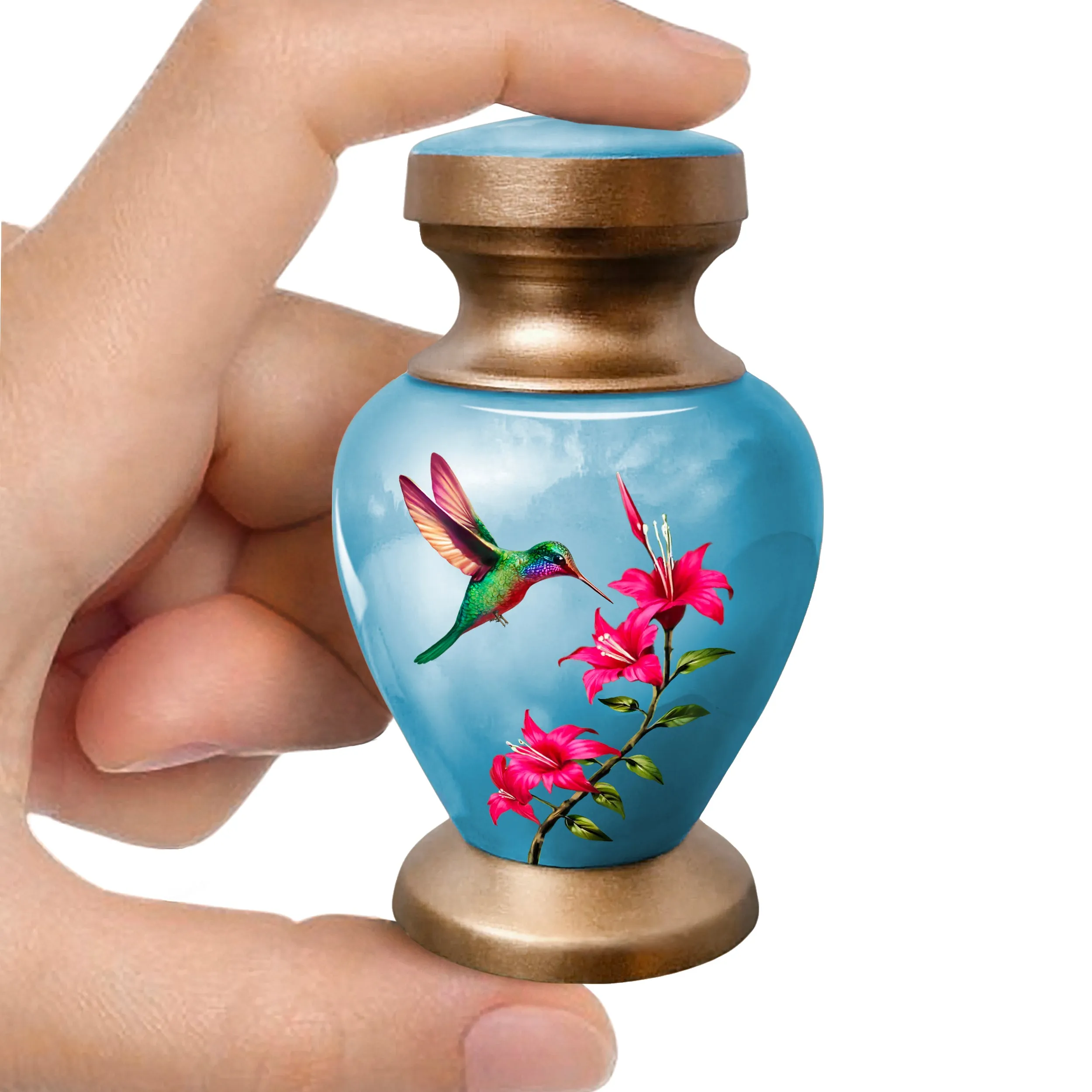 Small Keepsake Urn for Human Ashes - Blue Hummingbird