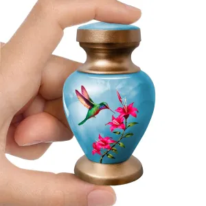 Small Keepsake Urn for Human Ashes - Blue Hummingbird