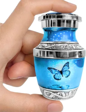 Small Keepsake Urn for Human Ashes - Light Blue Butterfly