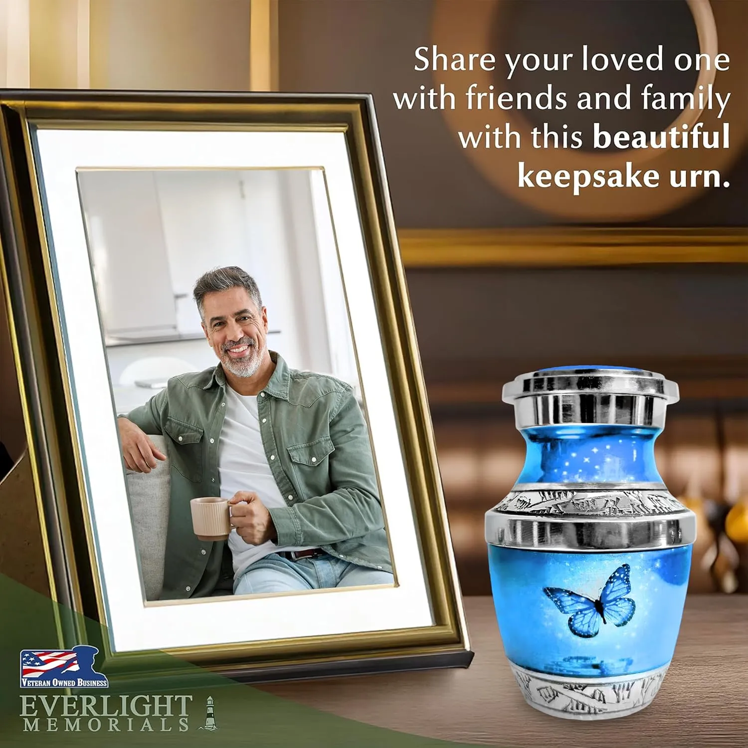 Small Keepsake Urn for Human Ashes - Light Blue Butterfly