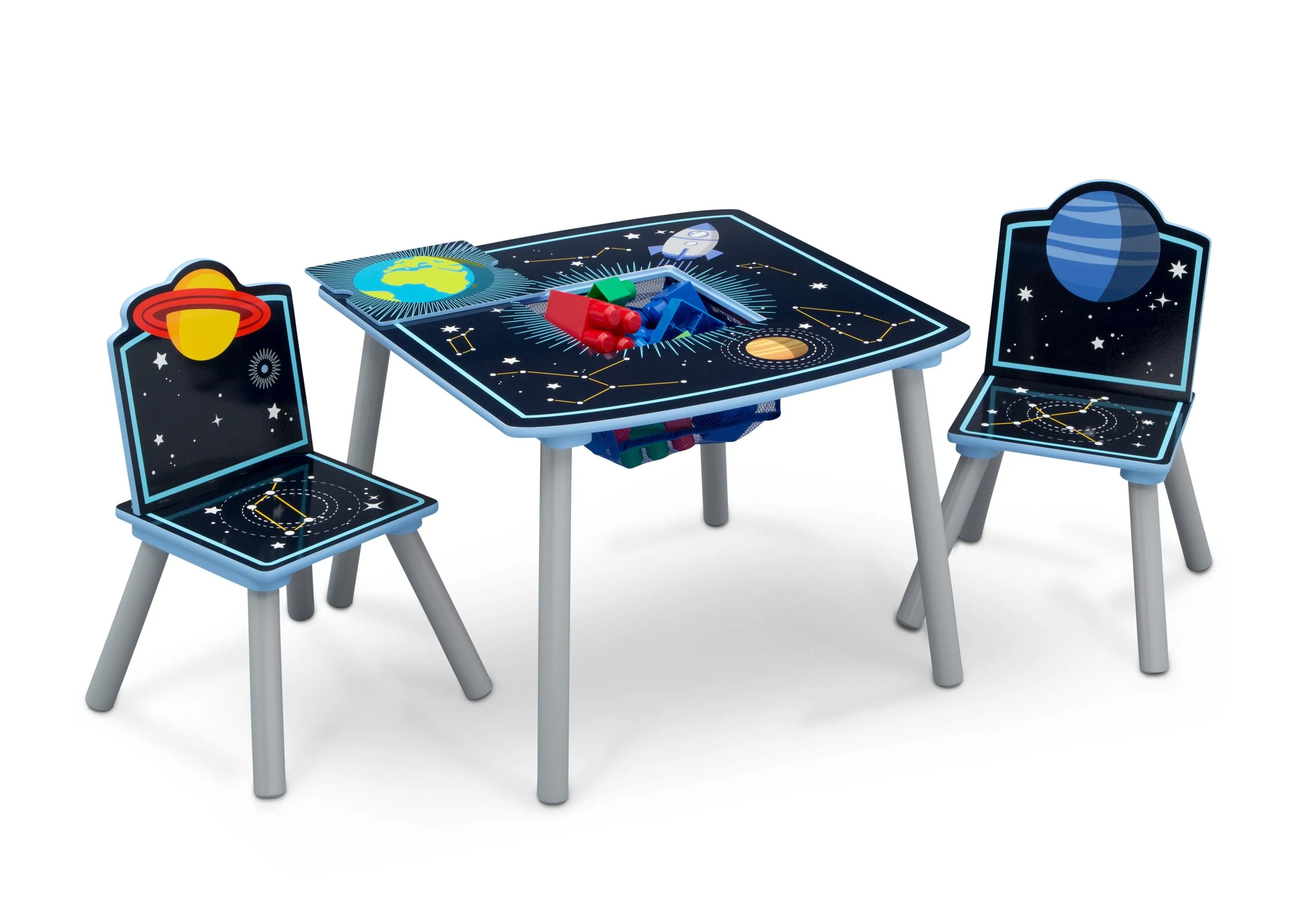 Space Adventures Kids Wood Table and Chair Set with Storage
