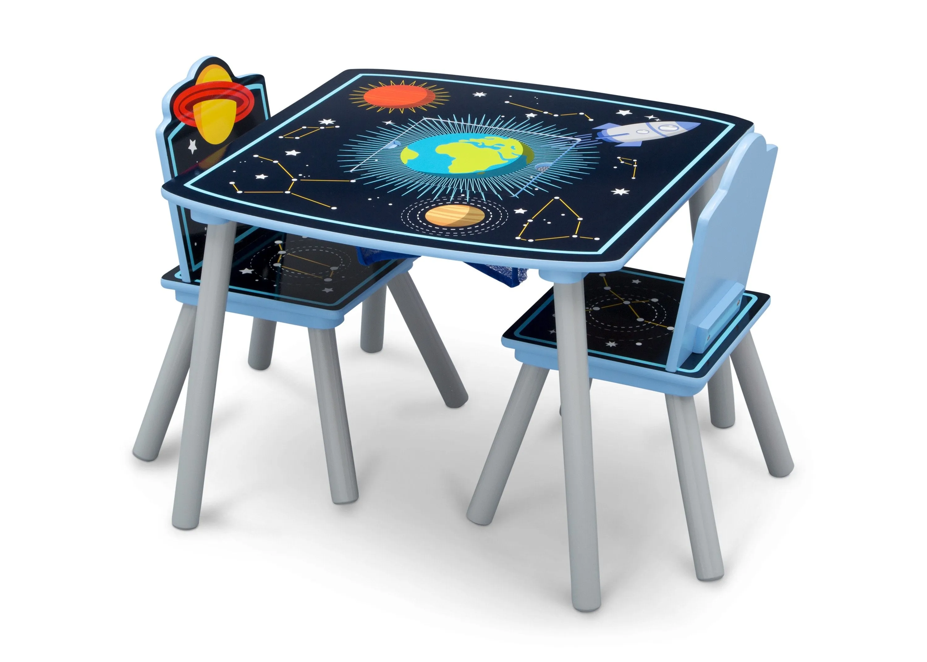 Space Adventures Kids Wood Table and Chair Set with Storage