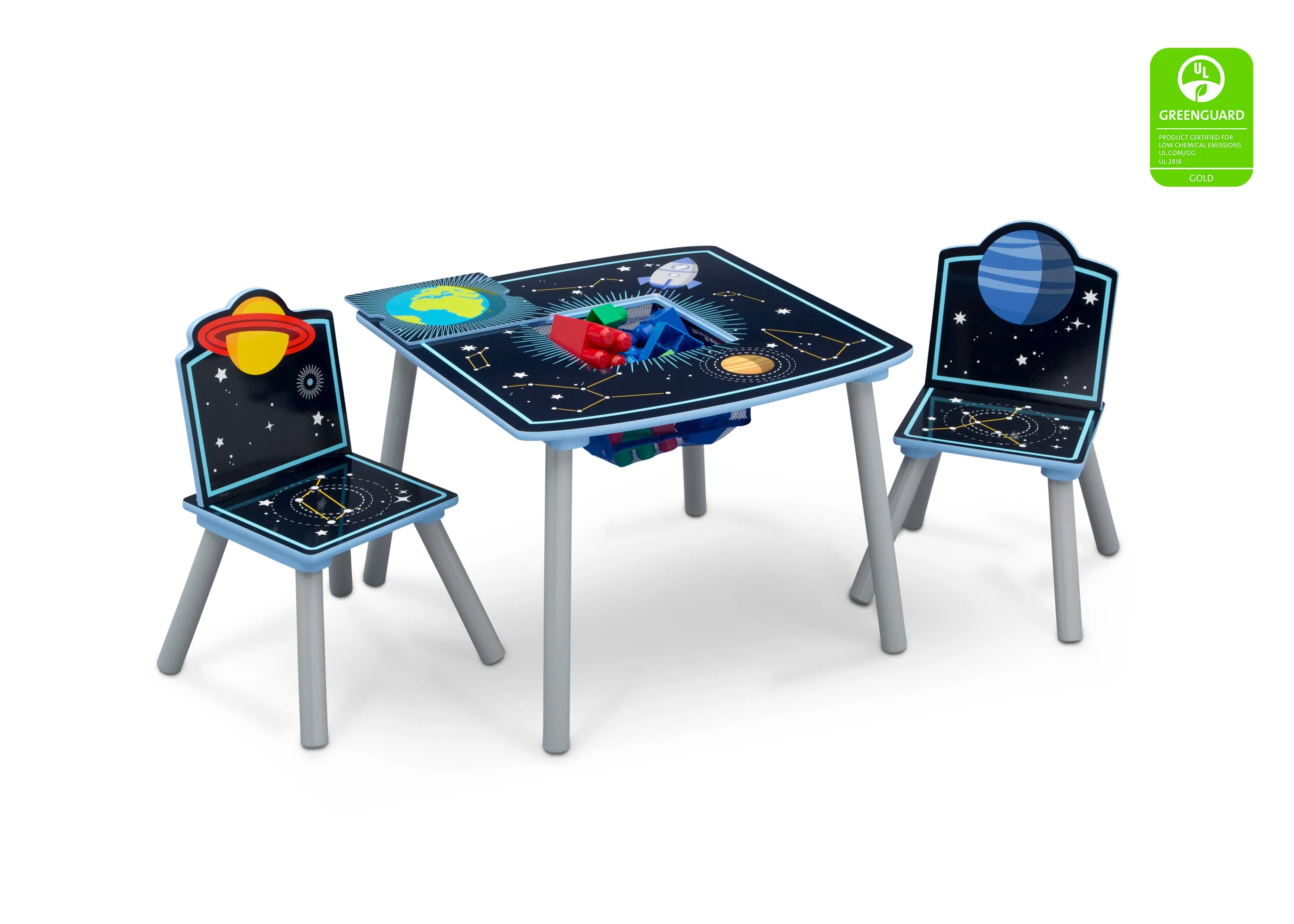 Space Adventures Kids Wood Table and Chair Set with Storage