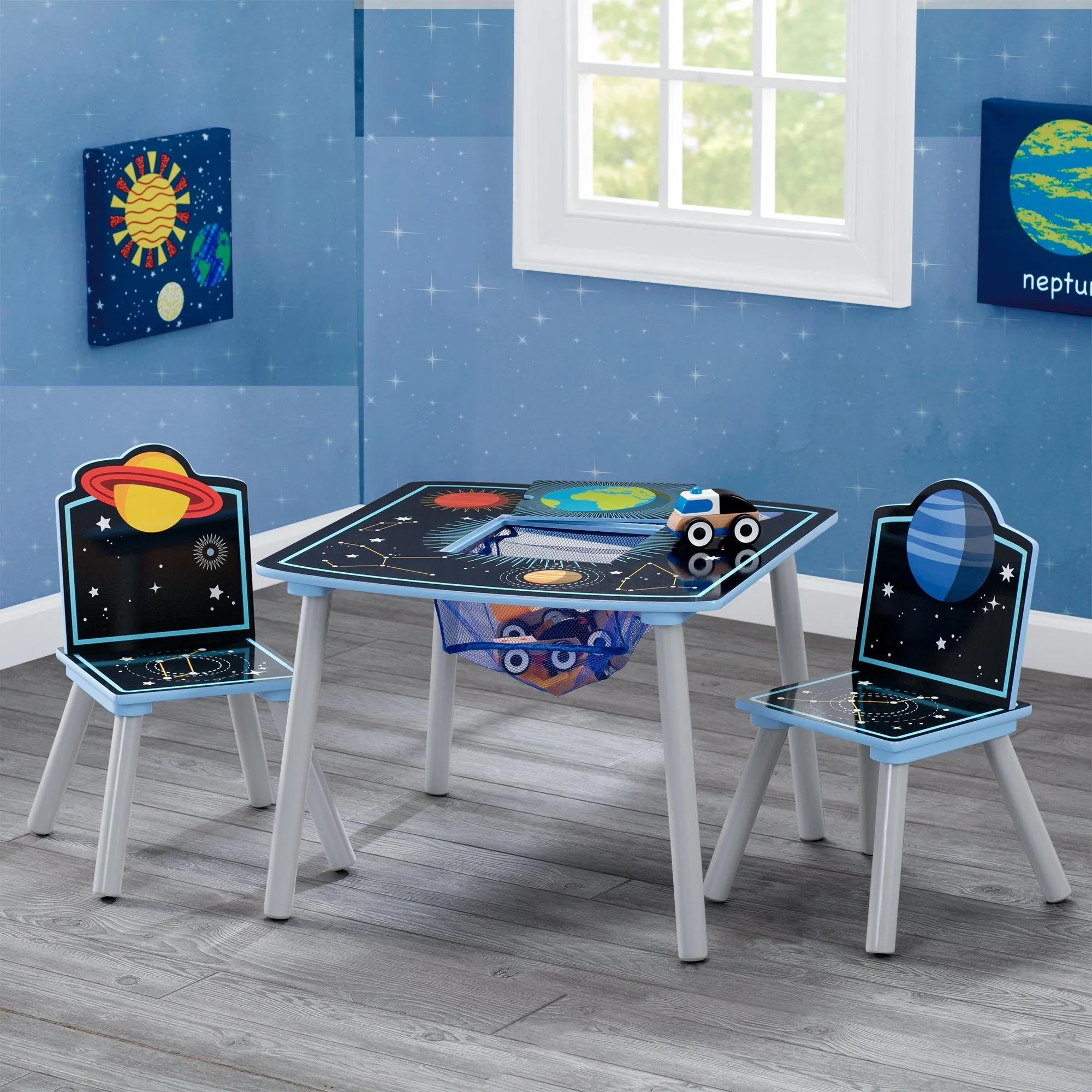 Space Adventures Kids Wood Table and Chair Set with Storage