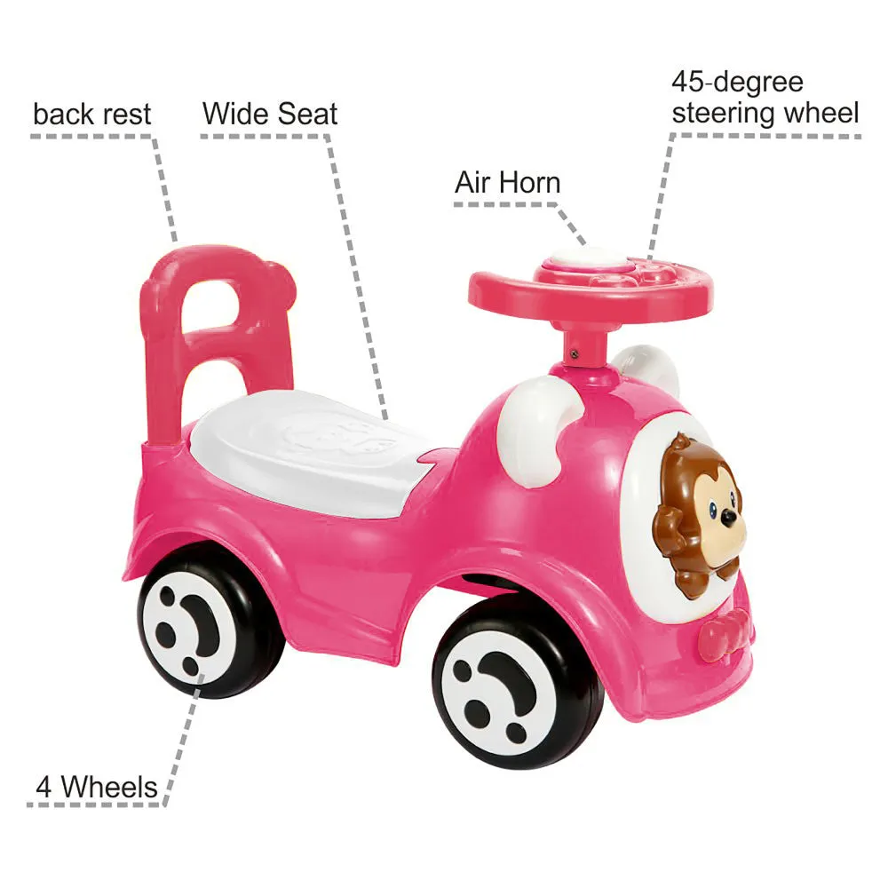 Timate - Push & Ride Racer - Pink & Monkey - Foot-To-Floor Ride-On