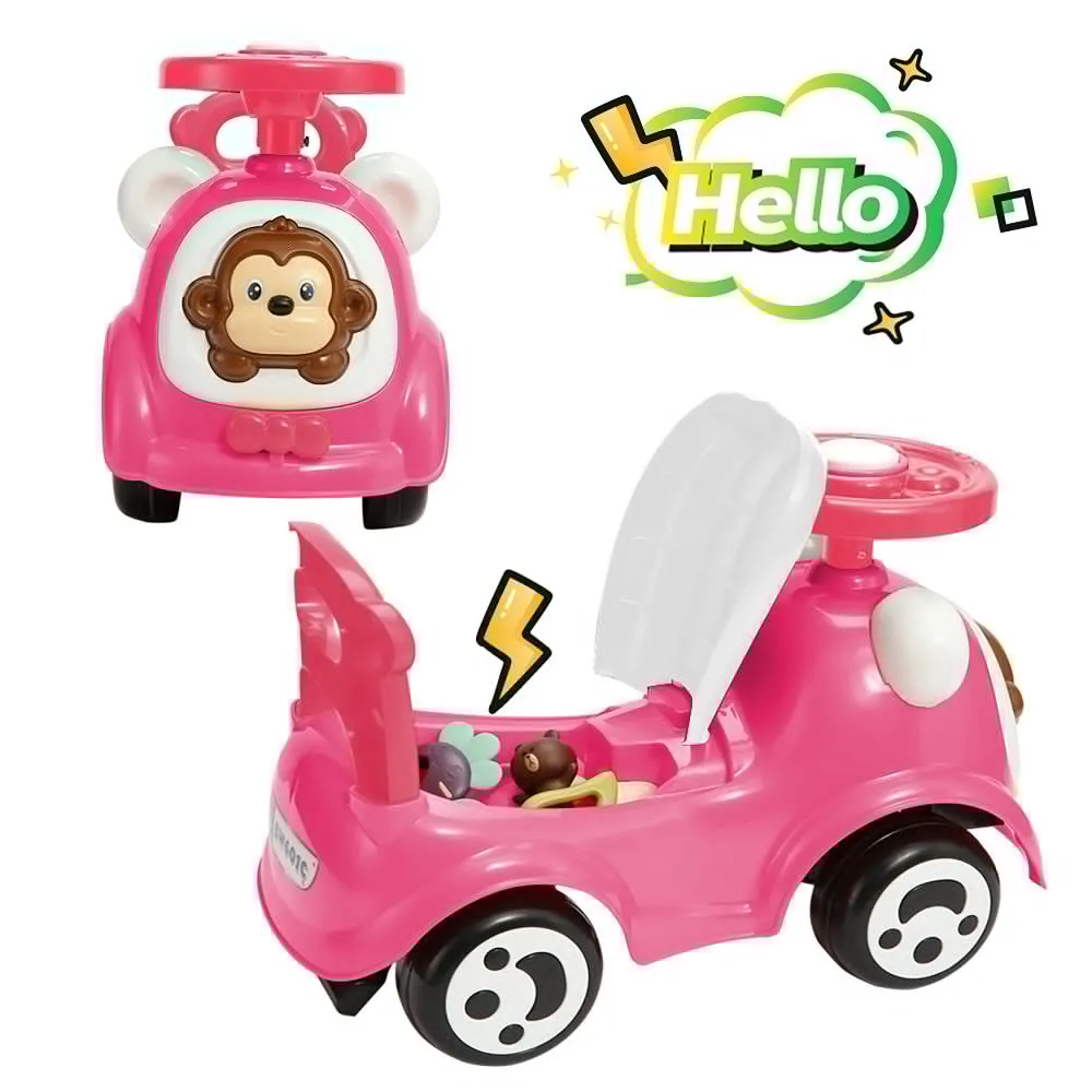 Timate - Push & Ride Racer - Pink & Monkey - Foot-To-Floor Ride-On