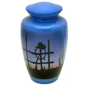 Western Sunset Ranch Hand Painted Cremation Urn