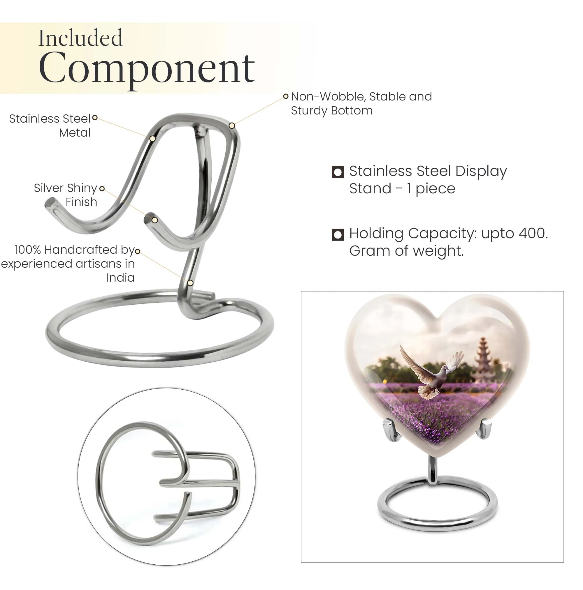 White Dove on Purple Meadow Cremation Urn with Engraved Heart Design