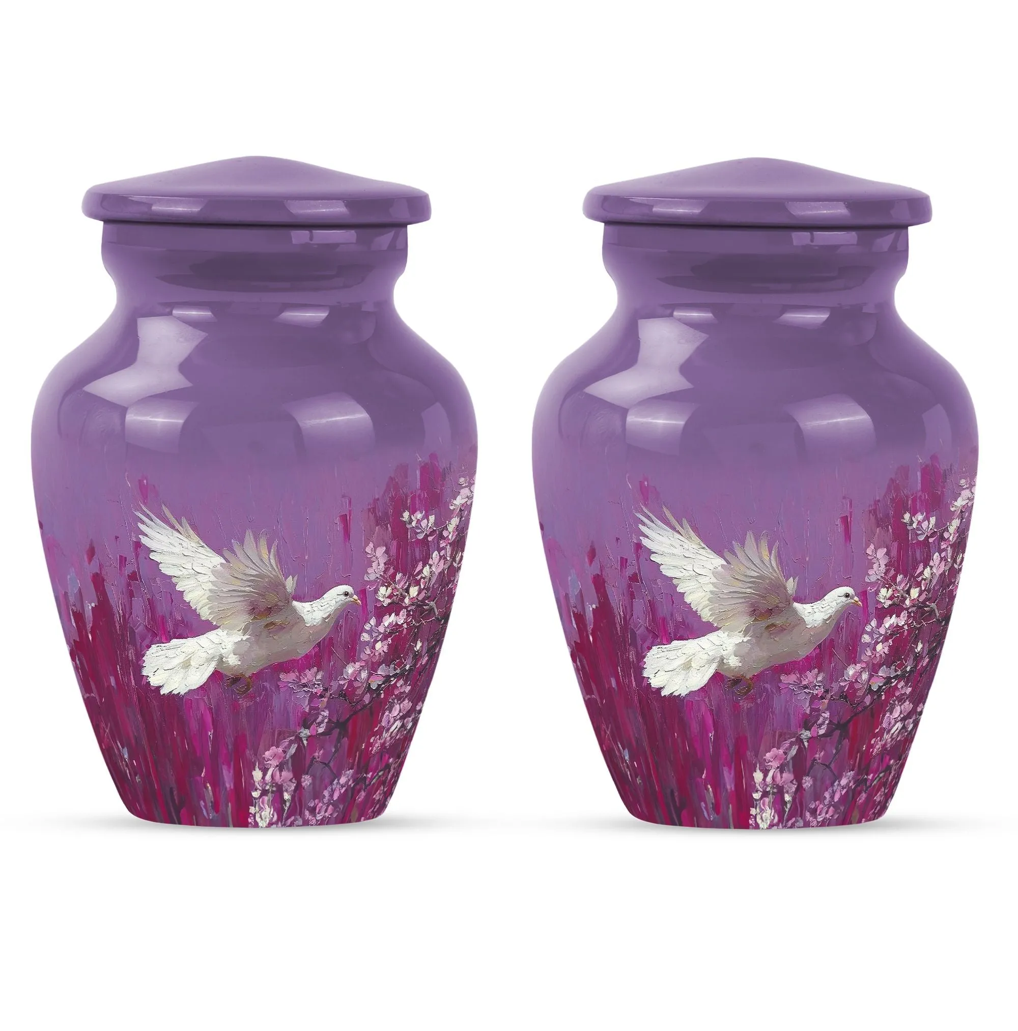 White Dove Urn Adult Memorial Urn in Purple with Butterfly Theme