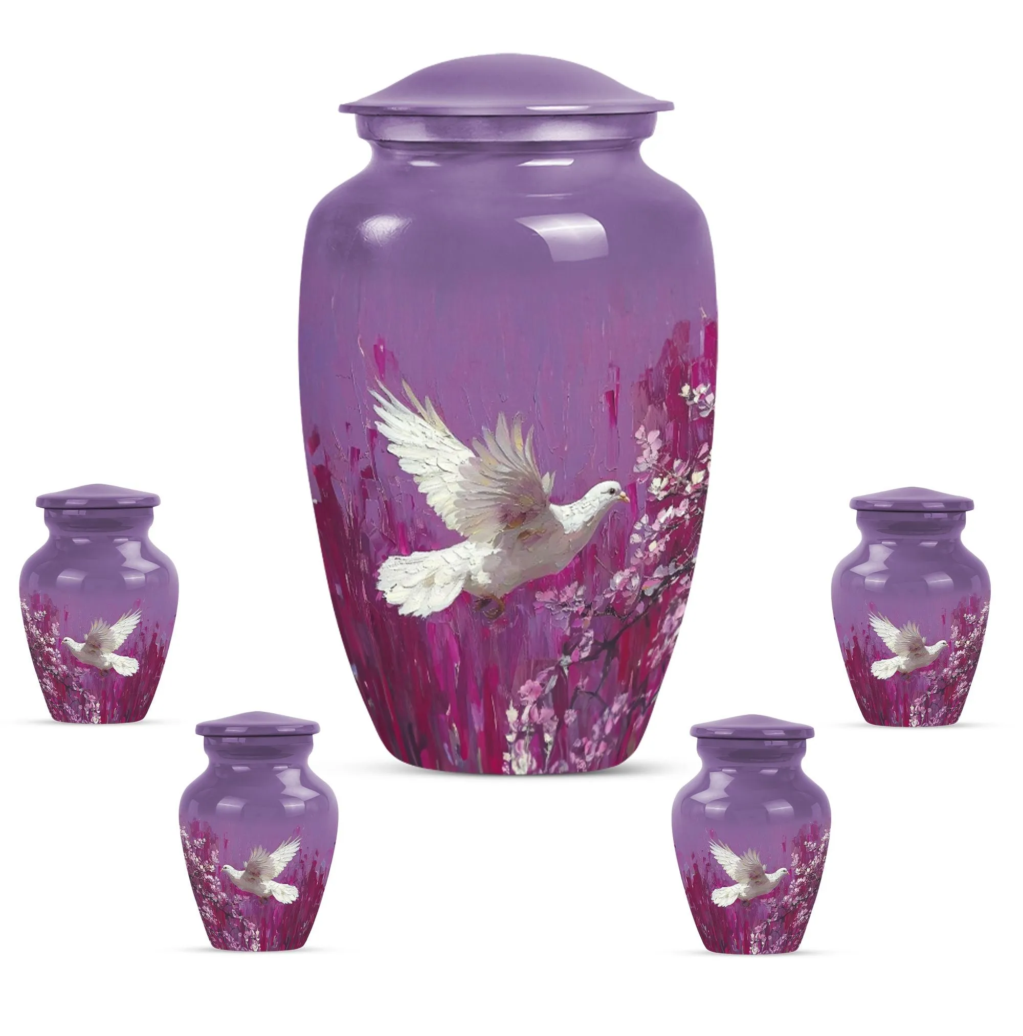 White Dove Urn Adult Memorial Urn in Purple with Butterfly Theme