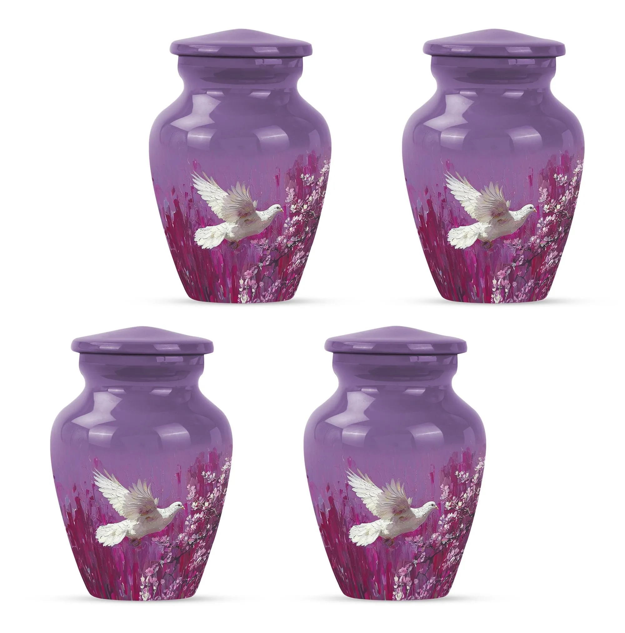 White Dove Urn Adult Memorial Urn in Purple with Butterfly Theme