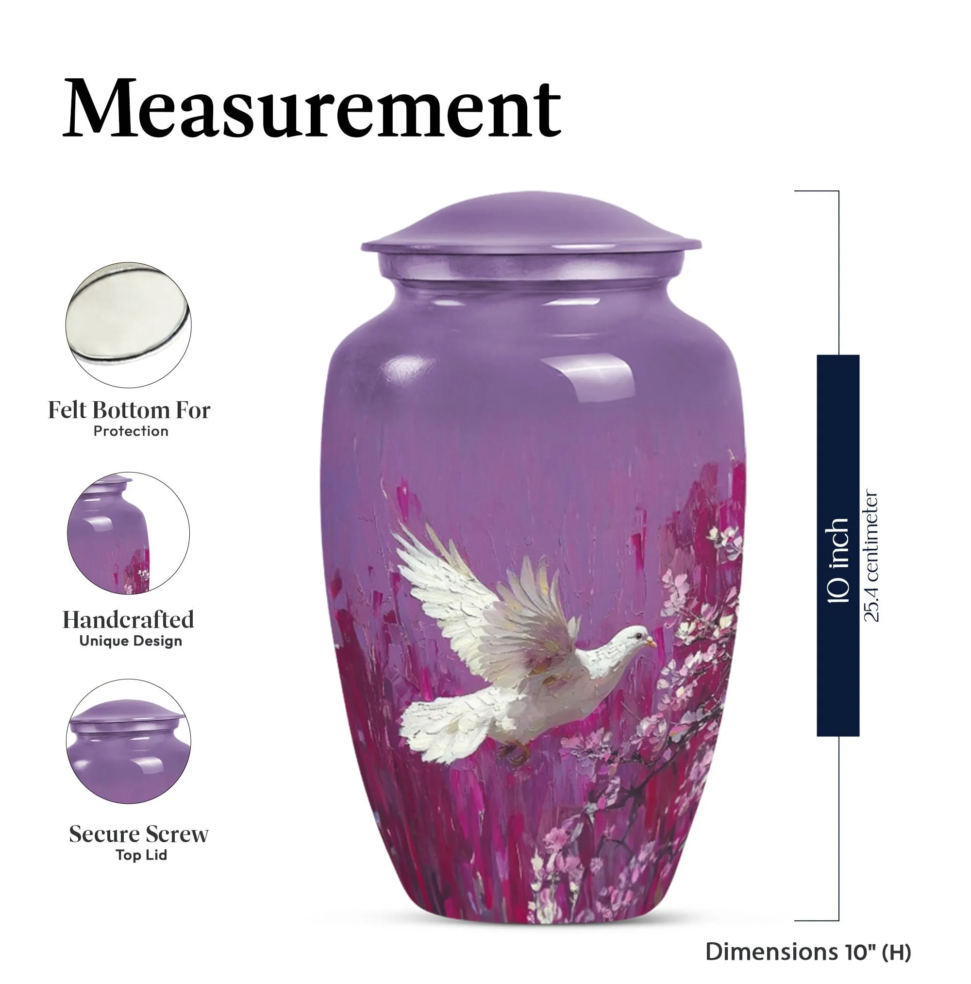White Dove Urn Adult Memorial Urn in Purple with Butterfly Theme