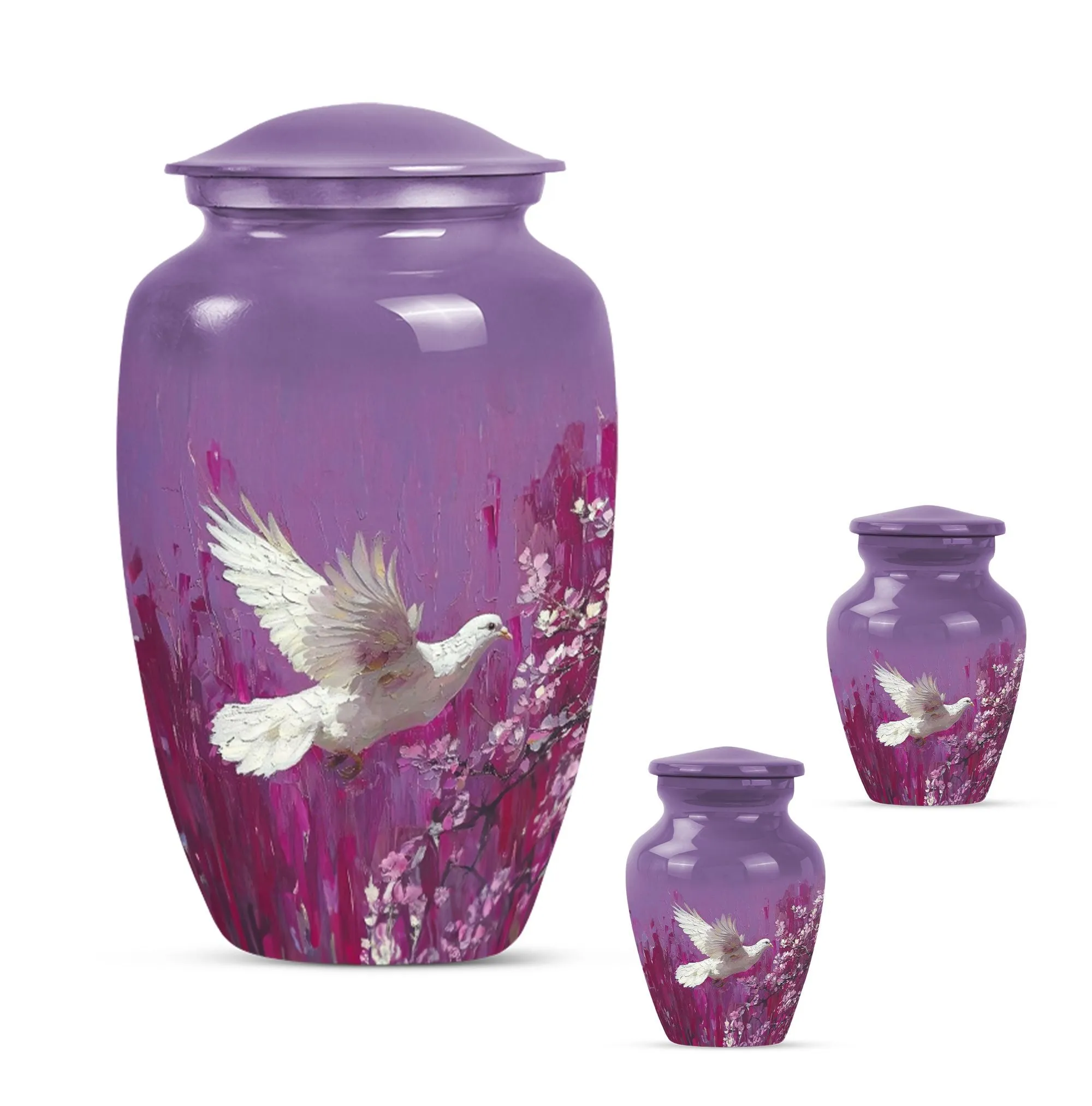 White Dove Urn Adult Memorial Urn in Purple with Butterfly Theme