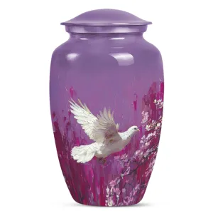 White Dove Urn Adult Memorial Urn in Purple with Butterfly Theme
