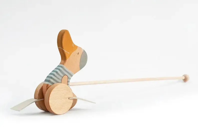 Wooden Push Toy Duck Blue